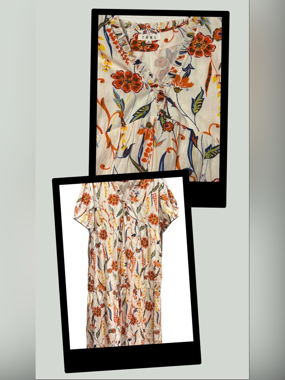 THML maxi dress M Cotton smocked Neutral floral One tier Lightweight Flowing EUC